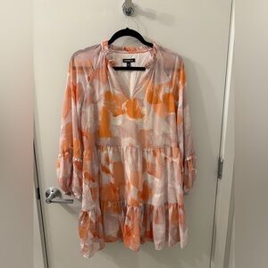 Express Floral Tiered Peasant Dress in Orange and White